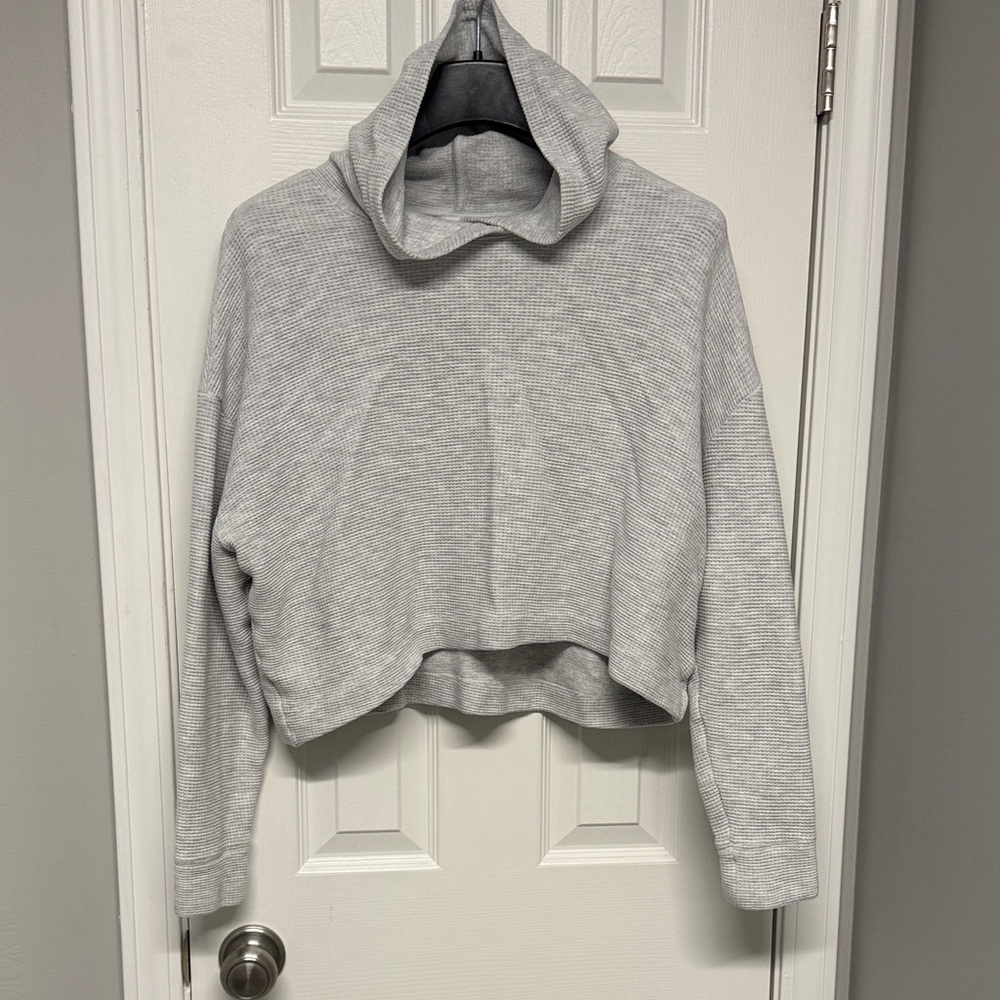 Athleta Gray Waffle Cropped Hoodie